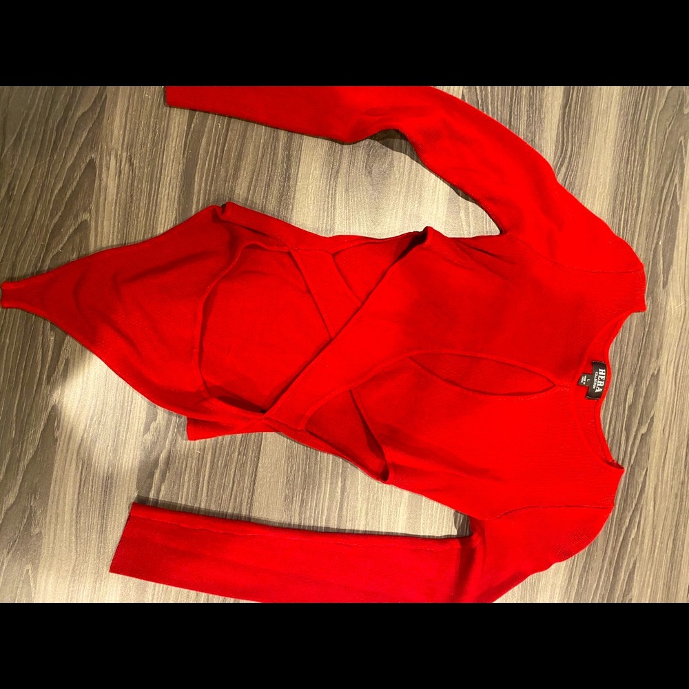 Hera Collection Red Cut Out Bodysuit Size Large